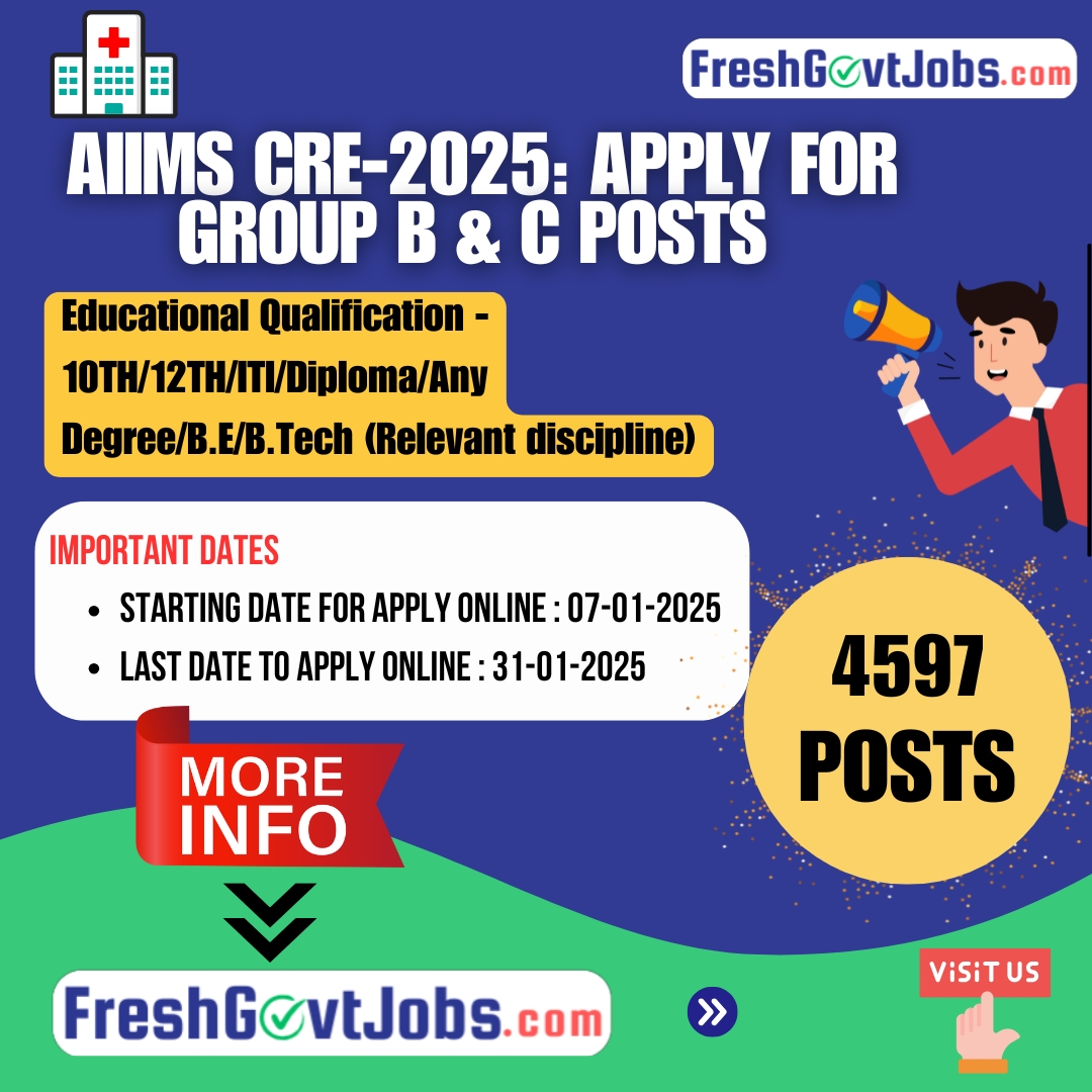 AIIMS CRE-2025: Apply for Group B & C Posts | Last Date: Jan 31